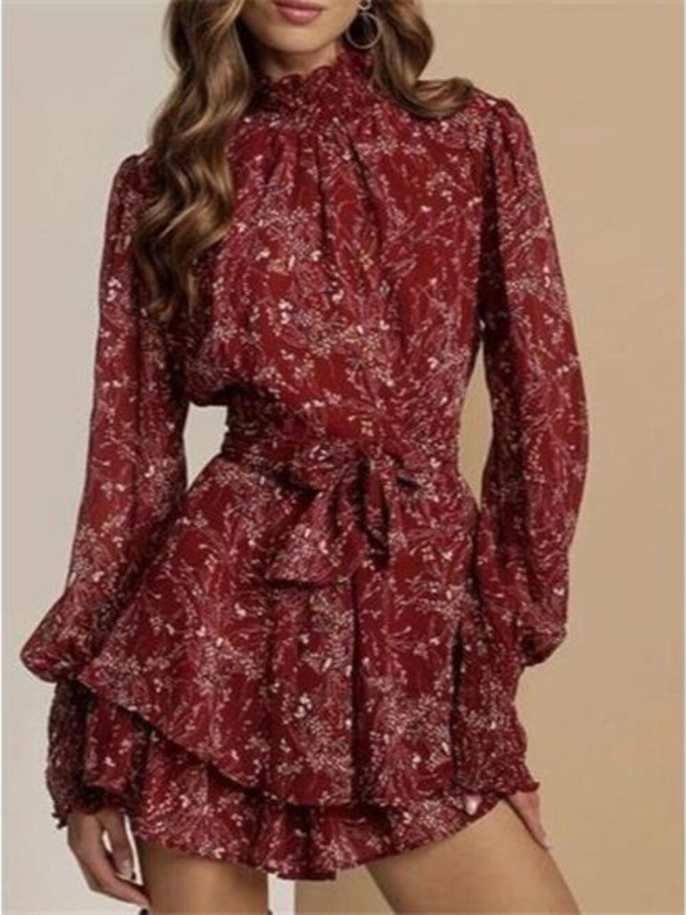 Floral Print Ruffle Mini Dress - Picture 1 of 6